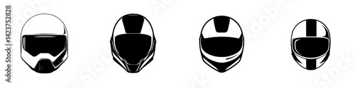 Set of four unique racing helmets designed for motorsport enthusiasts and events featuring different styles