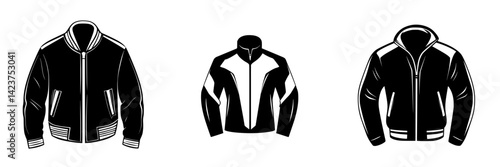 Collection of stylish bomber and motorcycle jacket icons suitable for various design projects