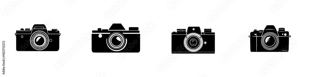 Icon set showcasing various camera designs ideal for digital media, graphic projects, and artistic applications Icon set showcasing various camera designs ideal for digital media, graphic projects, and artistic applications