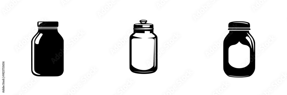 Collection of simple black and white jar icons suitable for various design projects Collection of simple black and white jar icons suitable for various design projects