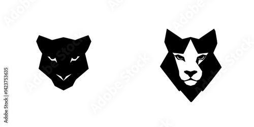 Icon set featuring stylized black panther and lion designs on a plain background