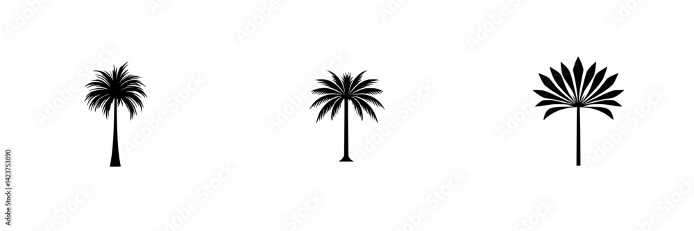 Icon set featuring various palm tree designs suitable for digital or print use in tropical themes