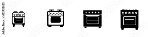 Variety of oven icons showcasing different styles and functionalities for culinary use in kitchen design