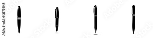 Icon set featuring various styles of elegant pens ideal for design, branding, and illustration projects