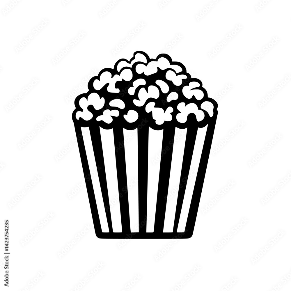 Icon set featuring a popcorn bucket design in a simple black and white style perfect for food-related applications Icon set featuring a popcorn bucket design in a simple black and white style perfect for food-related applications