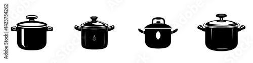 Obraz na płótnie Icon set featuring various cooking pots designed for culinary applications and kitchen themes w salonie
