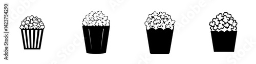 Icon set featuring diverse popcorn designs suitable for culinary or film-related projects