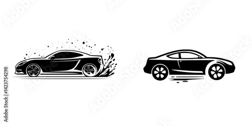 Stylized icon set showcasing two dynamic car silhouettes for graphic design and branding usage
