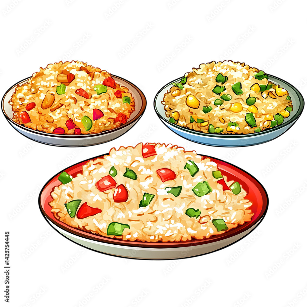 Delicious fried rice recipe with vegetables and egg for asian cuisine food lovers and cooking enthusiasts on transparent background Delicious fried rice recipe with vegetables and egg for asian cuisine food lovers and cooking enthusiasts on transparent background