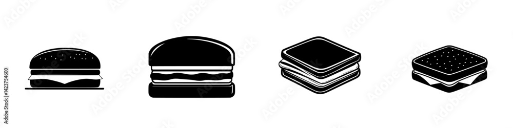 Icon set featuring various sandwich styles including burgers and stacked sandwiches for design use Icon set featuring various sandwich styles including burgers and stacked sandwiches for design use