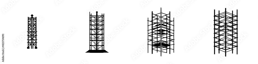 Icon set featuring various scaffolding structures designed for construction and architectural projects Icon set featuring various scaffolding structures designed for construction and architectural projects