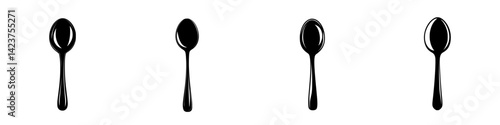 Icon set featuring black spoon designs for culinary or graphic design purposes in minimalistic style
