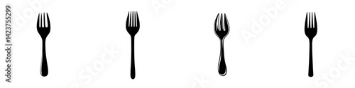 Set of four black fork icons suitable for menu design and culinary uses in various contexts