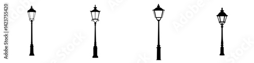 Obraz na płótnie Icon set featuring various street lamp designs in silhouette style suitable for graphic design projects w salonie