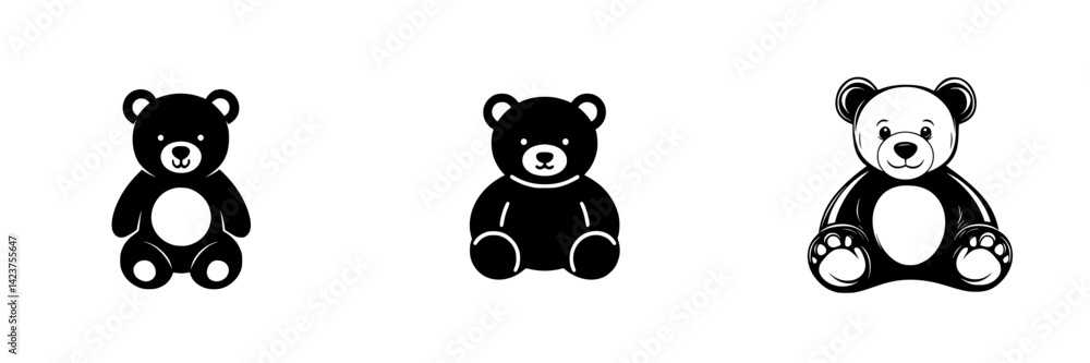 Variety of cute bear icons designed in a monochrome style for playful designs and digital projects Variety of cute bear icons designed in a monochrome style for playful designs and digital projects