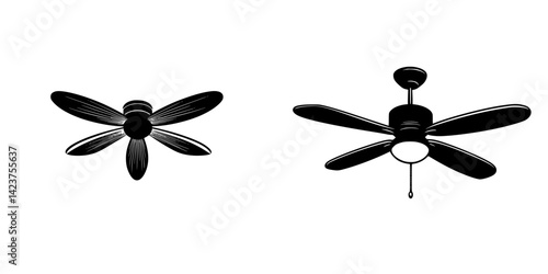 Icon set of ceiling fans showcasing different designs and styles for home decor
