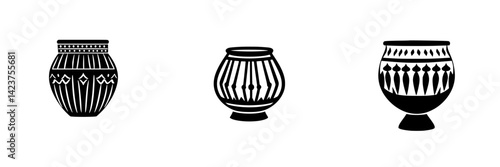 Unique icon set showcasing different styles of pottery and decorative bowls