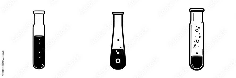 Set of laboratory icons depicting various test tubes with liquid substances for scientific and educational use Set of laboratory icons depicting various test tubes with liquid substances for scientific and educational use