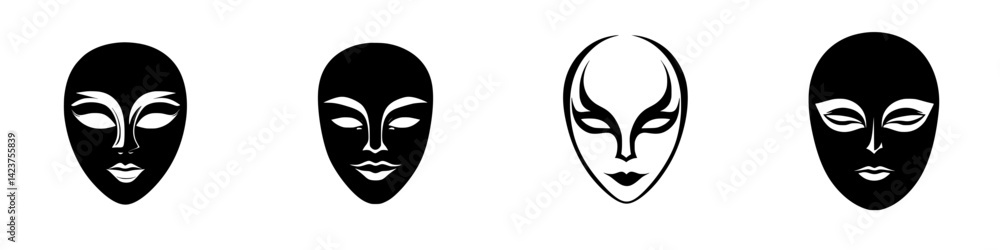 Collection of unique alien face icons designed for creative projects and digital use Collection of unique alien face icons designed for creative projects and digital use