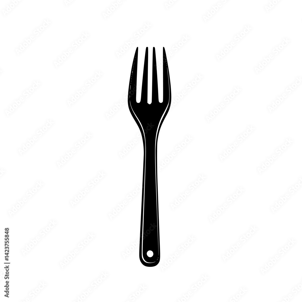 Black fork icon illustration suitable for culinary designs and food-related projects Black fork icon illustration suitable for culinary designs and food-related projects