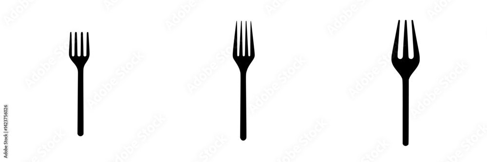 Minimalist icon set featuring three different fork designs on a clean background Minimalist icon set featuring three different fork designs on a clean background