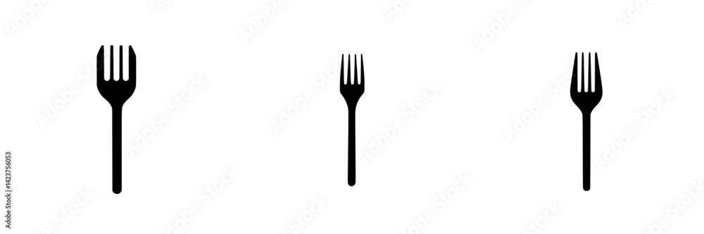 Various fork icons in minimalistic design showcasing different sizes for culinary purposes Various fork icons in minimalistic design showcasing different sizes for culinary purposes
