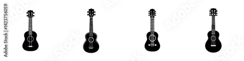 Collection of decorative ukulele icons designed for graphic use in various projects