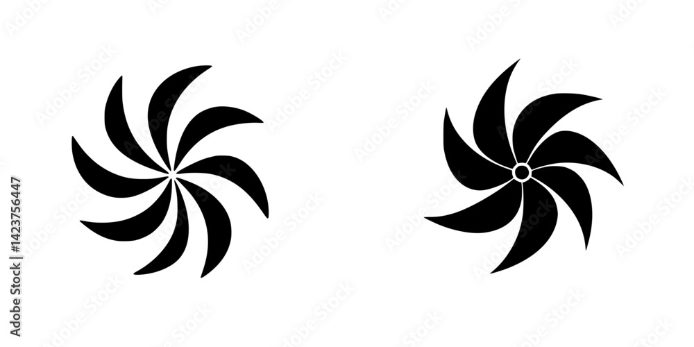 Icon set showcasing swirling designs in black color for use in various digital applications and interfaces Icon set showcasing swirling designs in black color for use in various digital applications and interfaces
