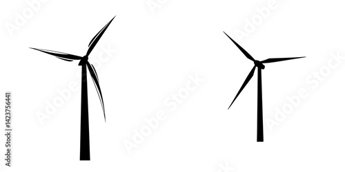 Icon set featuring wind turbines designed for renewable energy themes and environmental initiatives