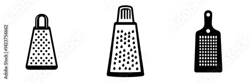 Collection of kitchen tool icons featuring various types of graters in minimalist design suitable for culinary applications