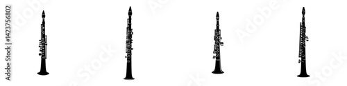 Obraz na płótnie Icon set of four distinctive clarinet designs showcased against a plain background for artistic presentation w salonie