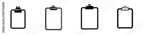 Icon set featuring various clipboard designs suitable for graphic projects, presentations, and digital content creation