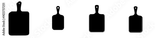Set of simple kitchen cutting boards in various sizes arranged horizontally on a plain background for culinary use