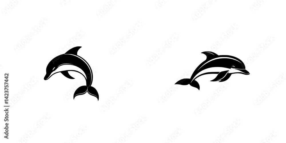 Stylized dolphin icons for use in digital projects and design applications Stylized dolphin icons for use in digital projects and design applications