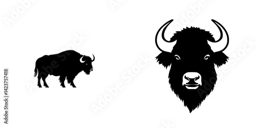 Icon set featuring silhouettes of bison showcasing different poses and styles for graphic design use