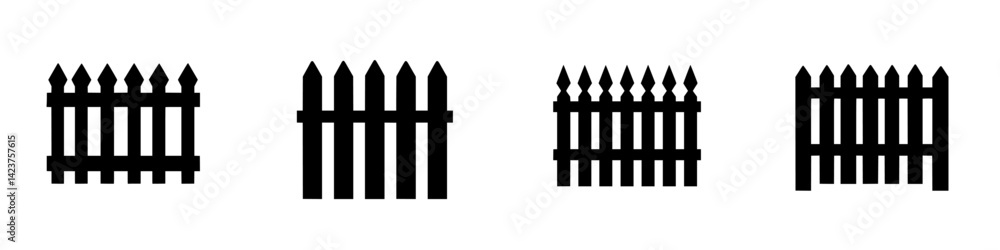 Black icon set of different fence designs suitable for various digital projects and applications Black icon set of different fence designs suitable for various digital projects and applications