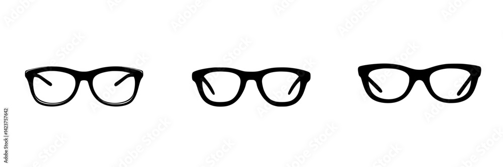Icon set featuring various styles of eyeglasses designed for digital applications and graphic projects Icon set featuring various styles of eyeglasses designed for digital applications and graphic projects