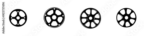 Collection of black icons featuring different wheel designs showcasing varying styles and shapes suitable for creative projects