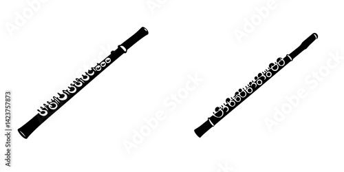 Icon set featuring two styles of flutes designed for music representation and graphic use