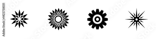 Icon set featuring star and flower designs in a minimalist style for versatile graphic use