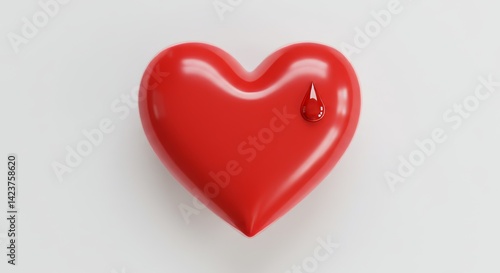 Wallpaper Mural Red heart with blood drop on clean white background Torontodigital.ca