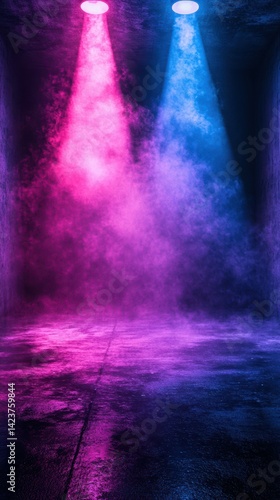 Wallpaper Mural Colorful fog envelops a performance stage with blue and pink lighting effects in a dark setting Torontodigital.ca