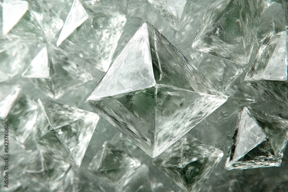 Obraz premium Crystalline Structures Forming Sharp Geometric Patterns, Close Up Perspective