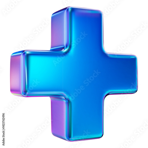 3d neon or holographic plus sign. Medical icon apteka. Vector illustration on isolated background.