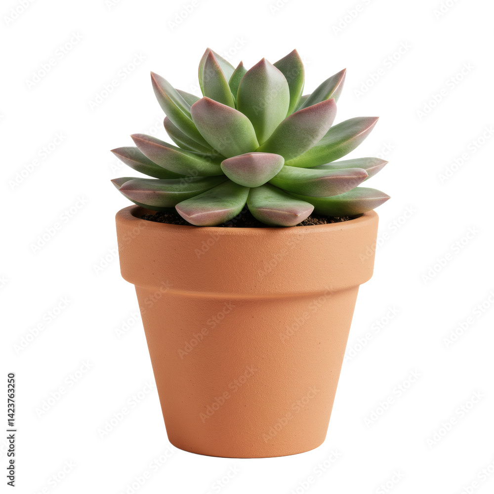 A compact green succulent with red-tinged leaves thrives in a terracotta pot, set against a dark background highlighting its form. A compact green succulent with red-tinged leaves thrives in a terracotta pot, set against a dark background highlighting its form.