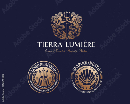 Luxury royal fresh seafood restaurant logo template 