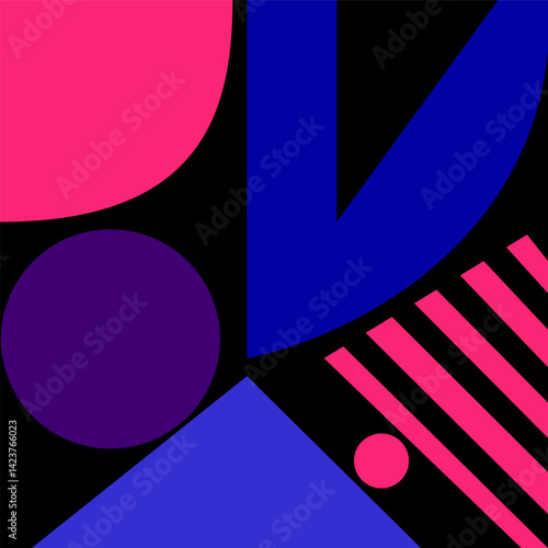 Neon Brutalist Abstract Geometric Background. Bold brutalist design with neon geometric shapes over black, creating a high-contrast and rebellious modern aesthetic.