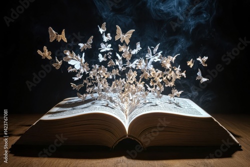Obraz na płótnie Open book releases a flurry of butterflies in a captivating display of imagination and art w salonie