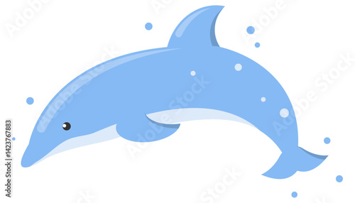 A Playful Blue Dolphin Swimming Joyfully in Clear and Sparkling Water of the Ocean