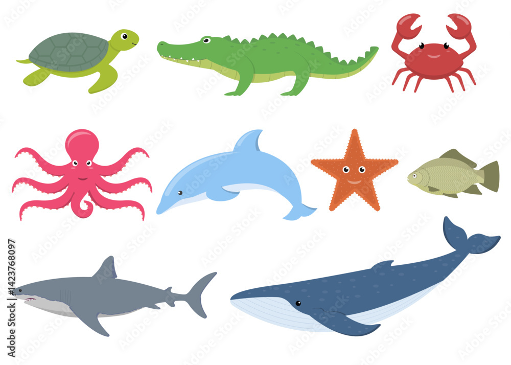 An Engaging and Colorful Illustration Showcasing a Variety of Different Marine and Aquatic Creatures An Engaging and Colorful Illustration Showcasing a Variety of Different Marine and Aquatic Creatures